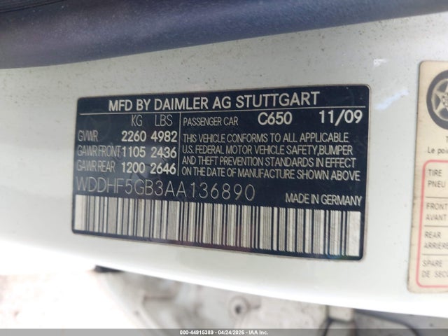 44915389 :رقم المزاد ، WDDHF5GB3AA136890 vin ، 2010 Mercedes-benz E 350 مزاد بيع