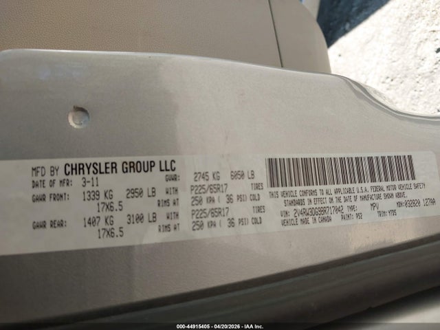 Aukcja sprzedaży 2011 Volkswagen Routan Se, vin: 2V4RW3DG9BR717042, numer aukcji: 44915405