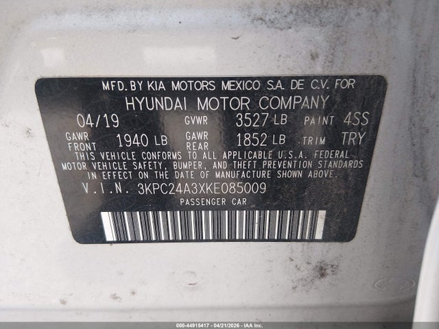 Hyundai ACCENT SE 2019 3KPC24A3XKE085009 Image 9