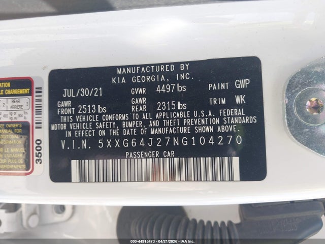 Продаж на аукціоні авто 2022 Kia K5 Gt-line, vin: 5XXG64J27NG104270, номер лоту: 44915473