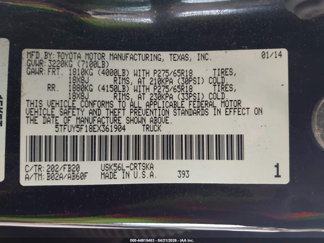 5TFUY5F18EX361904 Toyota Tundra Sr5 5.7l V8