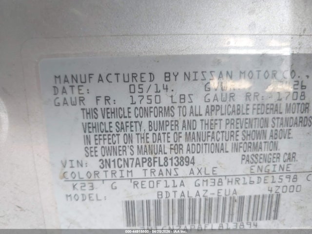 Nissan Versa 1.6 S+ 2015 3N1CN7AP8FL813894 Image 9