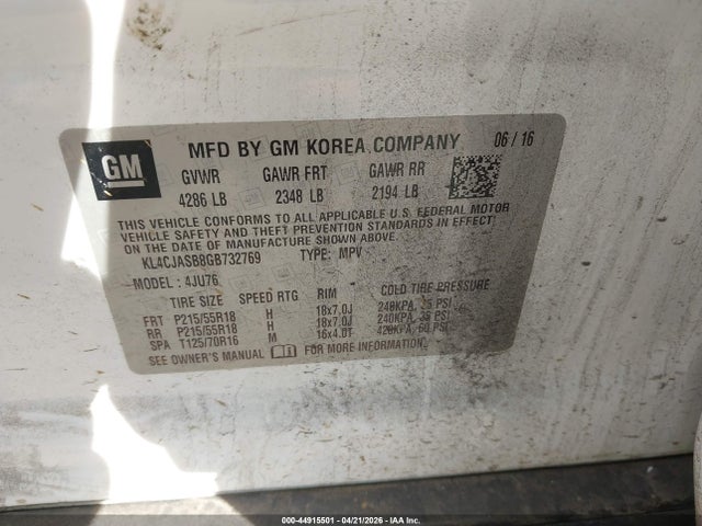 Aukcja sprzedaży 2016 Buick Encore, vin: KL4CJASB8GB732769, numer aukcji: 44915501