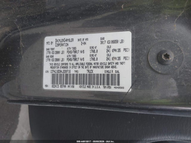 Aukcja sprzedaży 2004 Dodge Ram 1500 Slt/laramie, vin: 1D7HU18D94J220716, numer aukcji: 44915517