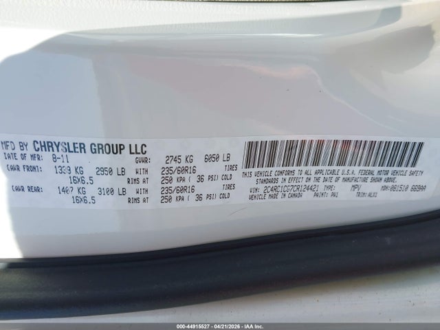 44915527 :رقم المزاد ، 2C4RC1CG7CR124421 vin ، 2012 Chrysler Town & Country Touring-l مزاد بيع