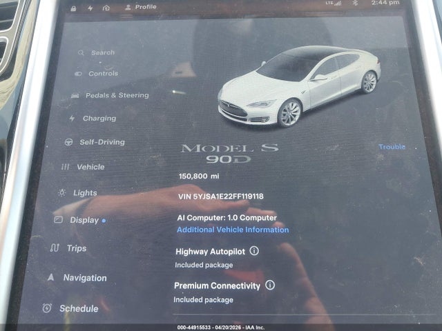 Aukcja sprzedaży 2015 Tesla Model S, vin: 5YJSA1E22FF119118, numer aukcji: 44915533