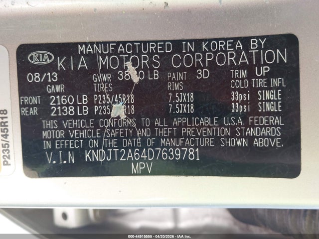 Продаж на аукціоні авто 2013 Kia Soul !, vin: KNDJT2A64D7639781, номер лоту: 44915555