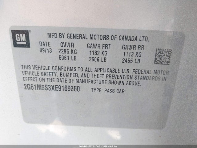 44915572 :رقم المزاد ، 2G61M5S3XE9169360 vin ، 2014 Cadillac Xts Luxury مزاد بيع