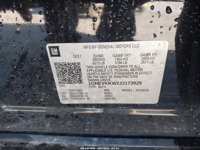 44915608 :رقم المزاد ، 1GNEVKKW2JJ173929 vin ، 2018 Chevrolet Traverse High Country مزاد بيع
