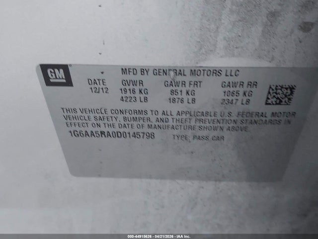 2013 Cadillac Ats Standard მანქანა იყიდება აუქციონზე, vin: 1G6AA5RA0D0145798, აუქციონის ნომერი: 44915626