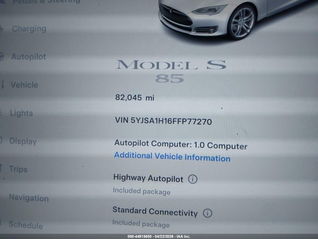 Aukcja sprzedaży 2015 Tesla Model S 60/70/85, vin: 5YJSA1H16FFP77270, numer aukcji: 44915650