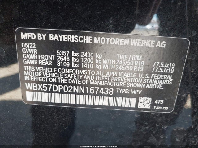 Продажа на аукционе авто 2022 Bmw X3 Xdrive30i, vin: WBX57DP02NN167438, номер лота: 44915656