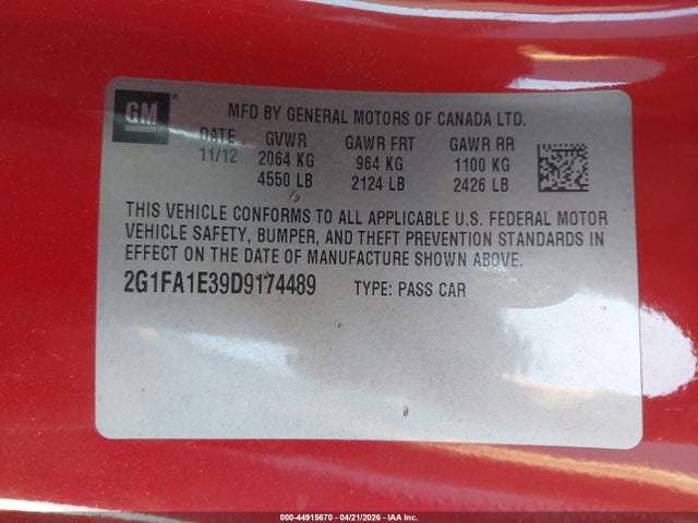 Aukcja sprzedaży 2013 Chevrolet Camaro 2ls, vin: 2G1FA1E39D9174489, numer aukcji: 44915670