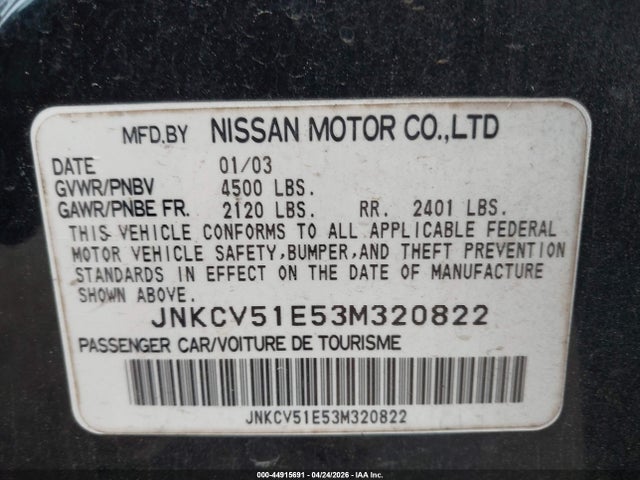 44915691 :رقم المزاد ، JNKCV51E53M320822 vin ، 2003 Infiniti G35 Luxury Leather مزاد بيع