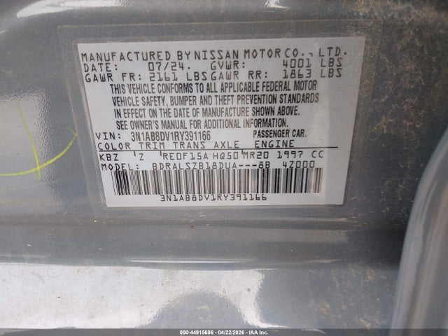 Продажа на аукционе авто 2024 Nissan Sentra Sr Xtronic Cvt, vin: 3N1AB8DV1RY391166, номер лота: 44915696