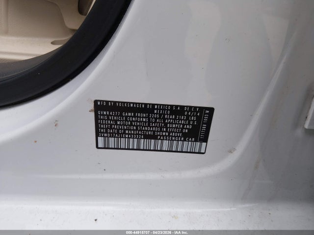 Aukcja sprzedaży 2014 Volkswagen Jetta 1.8t Se, vin: 3VWD17AJ1EM433326, numer aukcji: 44915707