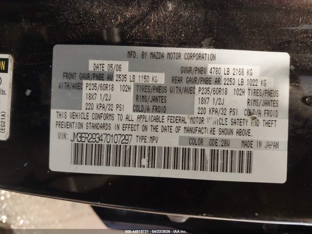 Продажа на аукционе авто 2007 Mazda Cx-7 Sport, vin: JM3ER293470107297, номер лота: 44915731