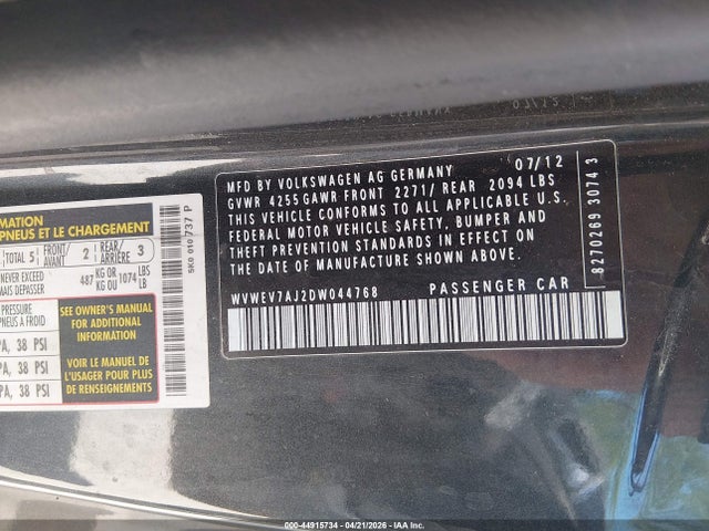 Продажа на аукционе авто 2013 Volkswagen Gti 2-door, vin: WVWEV7AJ2DW044768, номер лота: 44915734