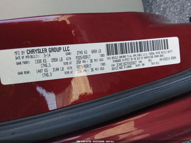44915736 :رقم المزاد ، 2C4RC1BG7ER325627 vin ، 2014 Chrysler Town & Country Touring مزاد بيع