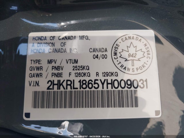 Aukcja sprzedaży 2000 Honda Odyssey Ex, vin: 2HKRL1865YH009031, numer aukcji: 44915757