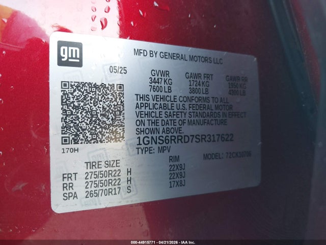 Продажа на аукционе авто 2025 Chevrolet Tahoe 4wd Rst, vin: 1GNS6RRD7SR317622, номер лота: 44915771