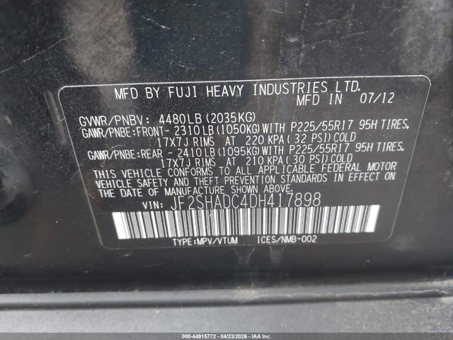Aukcja sprzedaży 2013 Subaru Forester 2.5x Premium, vin: JF2SHADC4DH417898, numer aukcji: 44915772