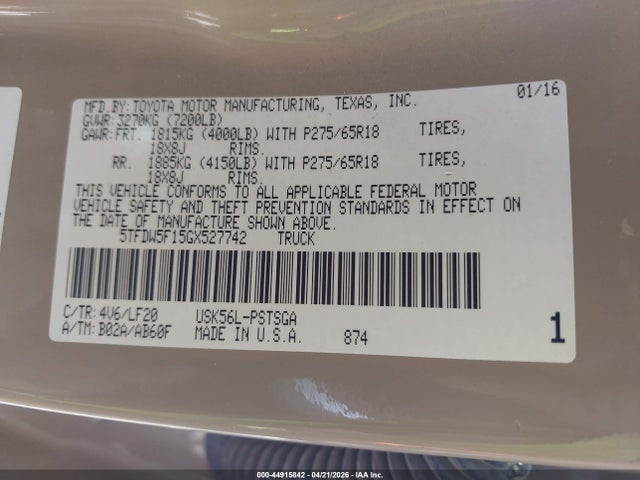 5TFDW5F15GX527742 Toyota Tundra Trd Pro 5.7l V8