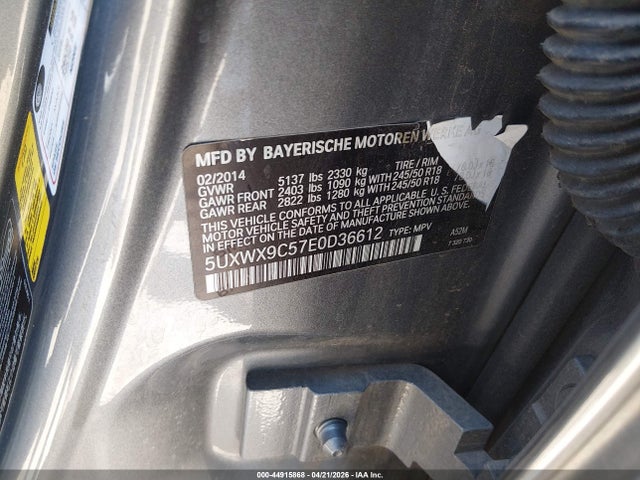 44915868 :رقم المزاد ، 5UXWX9C57E0D36612 vin ، 2014 Bmw X3 Xdrive28i مزاد بيع