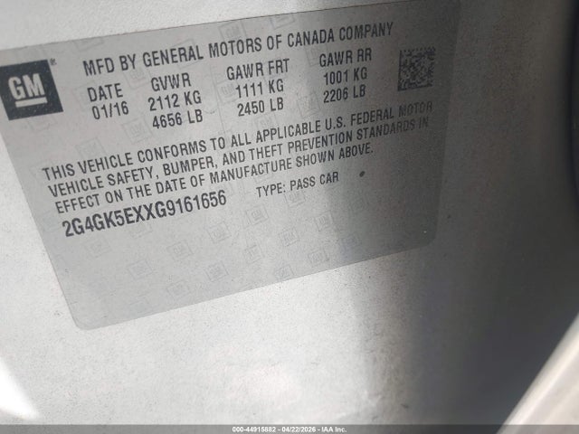 44915882 :رقم المزاد ، 2G4GK5EXXG9161656 vin ، 2016 Buick Regal Turbo مزاد بيع