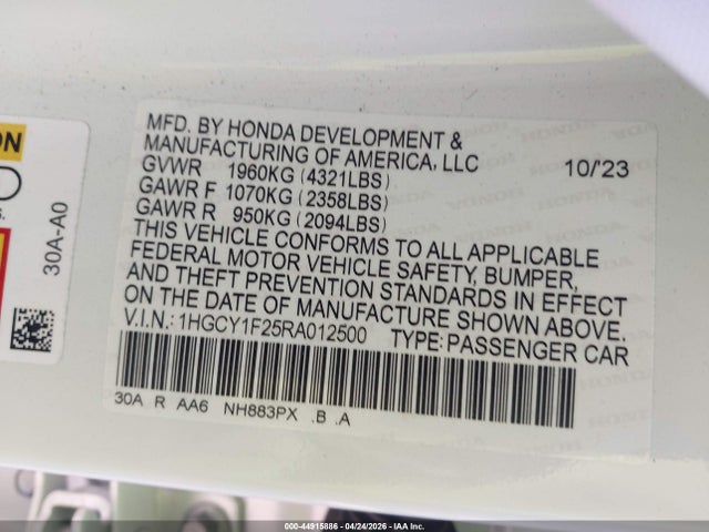 Продажа на аукционе авто 2024 Honda Accord Lx, vin: 1HGCY1F25RA012500, номер лота: 44915886