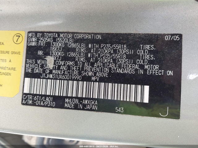 Продаж на аукціоні авто 2006 Lexus Rx 400h, vin: JTJHW31UX60019990, номер лоту: 44915915
