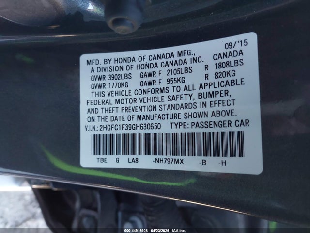 Продаж на аукціоні авто 2016 Honda Civic Ex-t, vin: 2HGFC1F39GH630650, номер лоту: 44915928