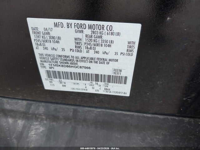 Aukcja sprzedaży 2017 Ford Explorer Xlt, vin: 1FM5K8D86HGC87566, numer aukcji: 44915976