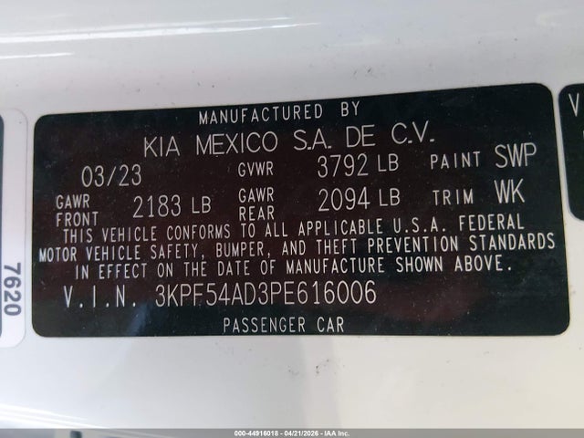 44916018 :رقم المزاد ، 3KPF54AD3PE616006 vin ، 2023 Kia Forte Gt-line مزاد بيع