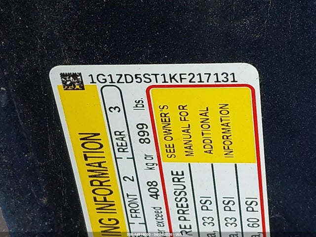 44916050 :رقم المزاد ، 1G1ZD5ST1KF217131 vin ، 2019 Chevrolet Malibu Lt مزاد بيع