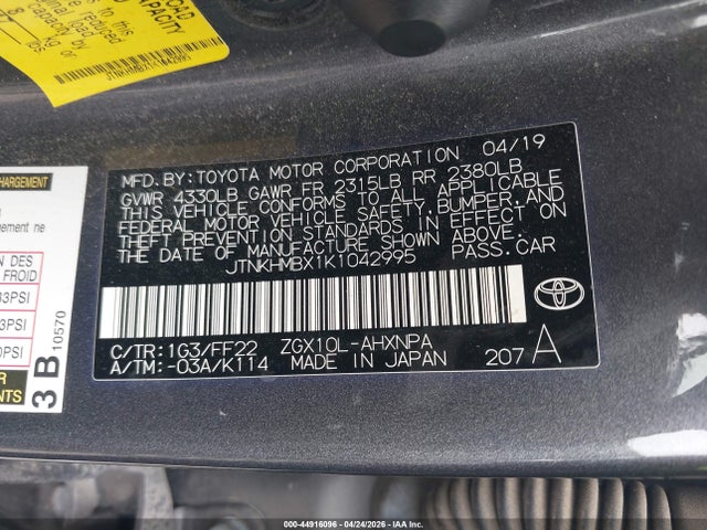 Aukcja sprzedaży 2019 Toyota C-hr Xle, vin: JTNKHMBX1K1042995, numer aukcji: 44916096