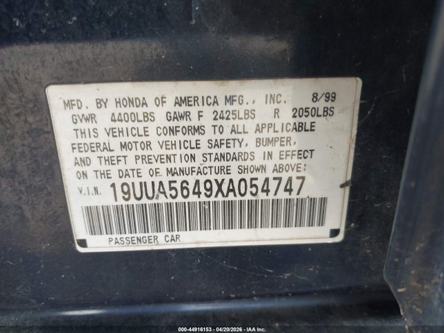1999 Acura Tl 3.2 მანქანა იყიდება აუქციონზე, vin: 19UUA5649XA054747, აუქციონის ნომერი: 44916153