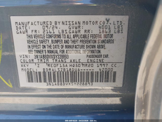 Aukcja sprzedaży 2025 Nissan Sentra Sr, vin: 3N1AB8DVXSY228893, numer aukcji: 44916220