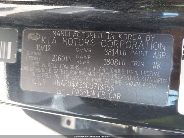 44916240 :رقم المزاد ، KNAFU4A23D5713356 vin ، 2013 Kia Forte Ex مزاد بيع