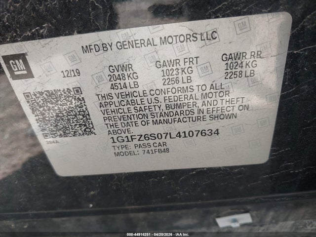 1G1FZ6S07L4107634 Chevrolet Bolt Ev Fwd Premier