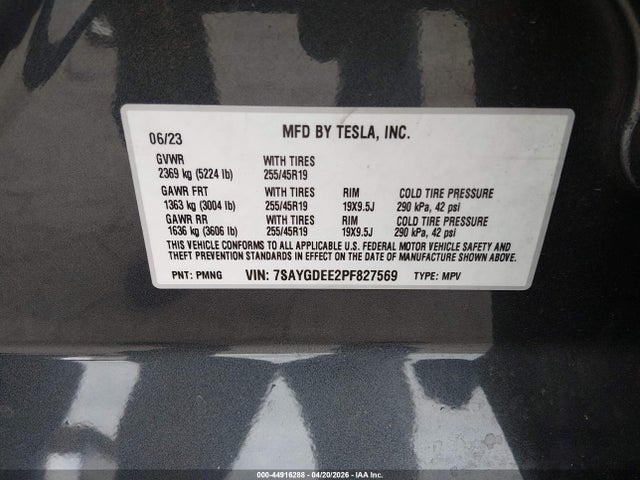 Aukcja sprzedaży 2023 Tesla Model Y Awd/long Range Dual Motor All-wheel Drive, vin: 7SAYGDEE2PF827569, numer aukcji: 44916288