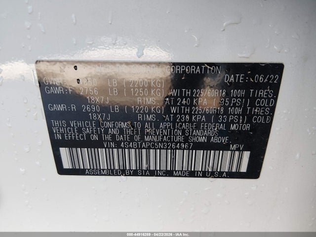 Aukcja sprzedaży 2022 Subaru Outback Touring, vin: 4S4BTAPC5N3264967, numer aukcji: 44916289
