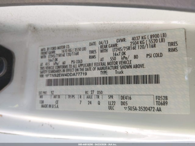 Aukcja sprzedaży 2013 Ford E-250 Commercial, vin: 1FTNS2EW4DDA77719, numer aukcji: 44916290
