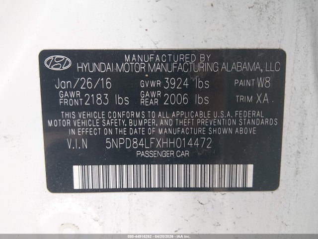 2017 Hyundai Elantra Se მანქანა იყიდება აუქციონზე, vin: 5NPD84LFXHH014472, აუქციონის ნომერი: 44916292
