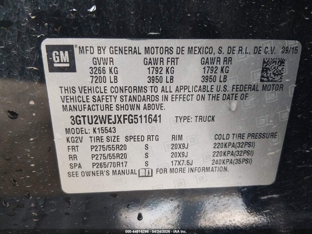 Aukcja sprzedaży 2015 Gmc Sierra 1500 Denali, vin: 3GTU2WEJXFG511641, numer aukcji: 44916296