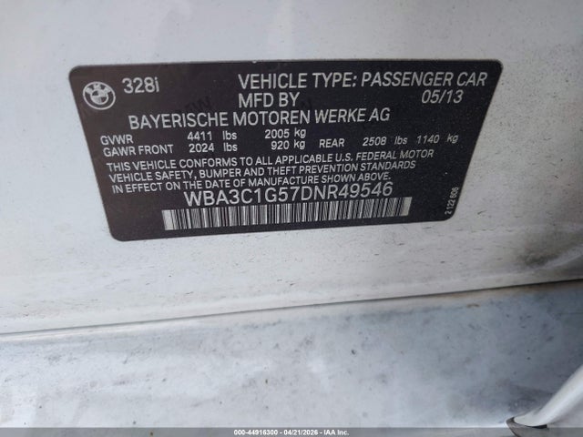 Продаж на аукціоні авто 2013 Bmw 328i, vin: WBA3C1G57DNR49546, номер лоту: 44916300