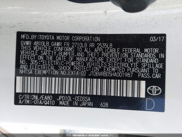 Toyota Mirai 2017 JTDBVRBD5HA001987 Image 9