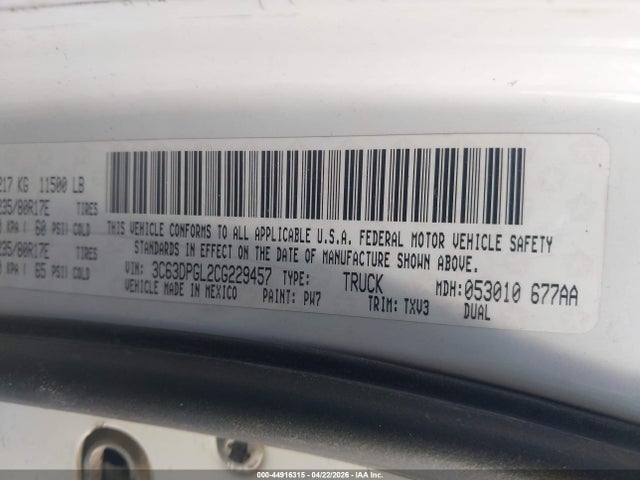 44916315 :رقم المزاد ، 3C63DPGL2CG229457 vin ، 2012 Ram 3500 St مزاد بيع