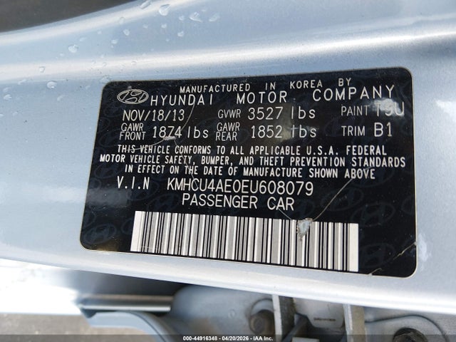 44916348 :رقم المزاد ، KMHCU4AE0EU608079 vin ، 2014 Hyundai Accent Gls مزاد بيع