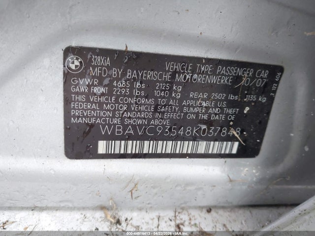 Продажа на аукционе авто 2008 Bmw 328xi, vin: WBAVC93548K037848, номер лота: 44916413